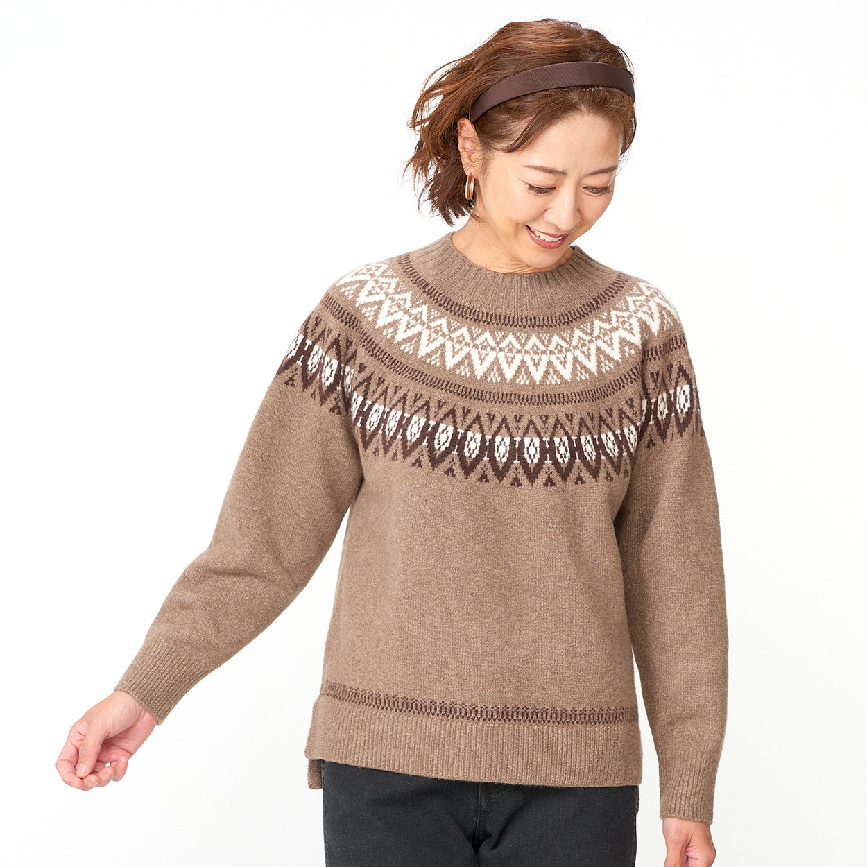 大人の素敵ニット フェアアイル柄プルオーバー レディス JEUNE MAMAN(ジュネママン) TV7052B09A6R(コイチャ-XL)