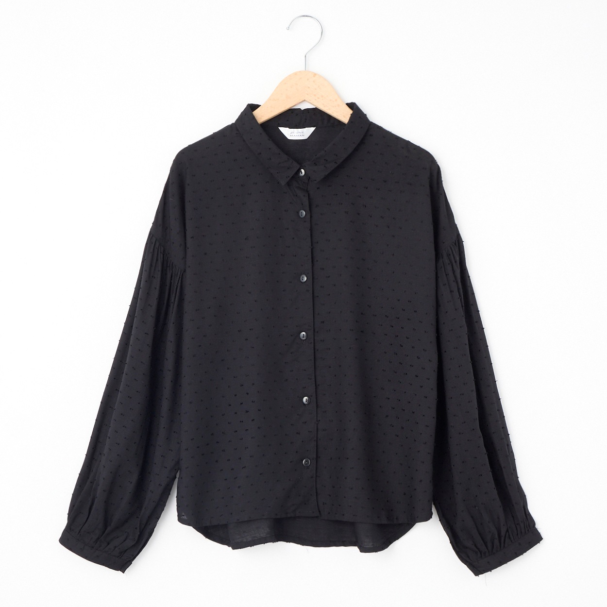 ドット調ドビー織襟付きシャツ レディス JEUNE MAMAN(ジュネママン) KA588-6686-26(クロ-XL)