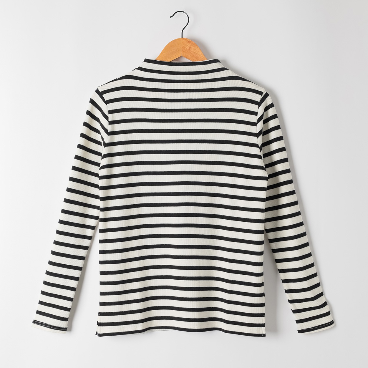 62丈うるおい加工ボトルネックTシャツ レディス JEUNE MAMAN(ジュネママン) AS-1980-3239A(シロ×クロボーダー-L)