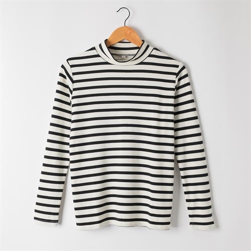 62丈うるおい加工ハイネックＴシャツ レディス JEUNE MAMAN(ジュネママン) AS-1980-3239B(シロ×クロボーダー-M)