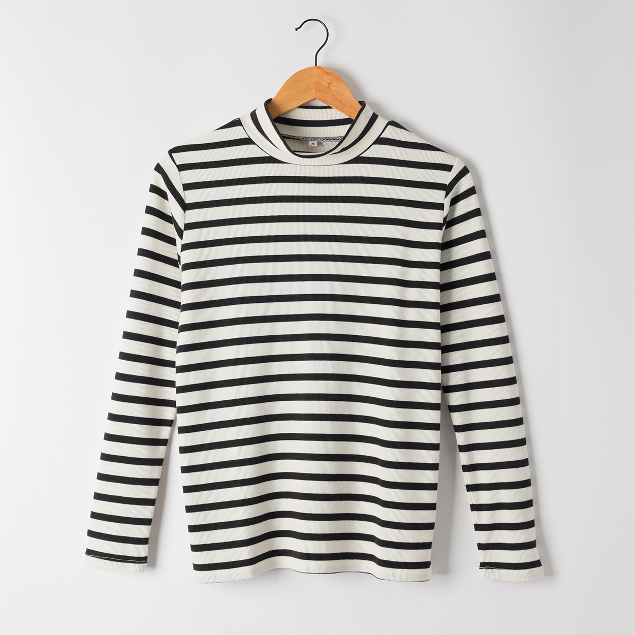 62丈うるおい加工ハイネックＴシャツ レディス JEUNE MAMAN(ジュネママン) AS-1980-3239B(シロ×クロボーダー-M)