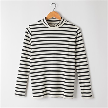 62丈うるおい加工ハイネックＴシャツ レディス JEUNE MAMAN(ジュネママン) AS-1980-3239B(シロ×クロボーダー-M)