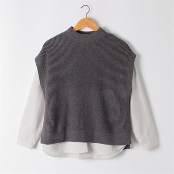 長袖シャツ＆ハイネックニットベストアンサンブル レディス JEUNE MAMAN(ジュネママン) FU-1101(コイチャ-M)
