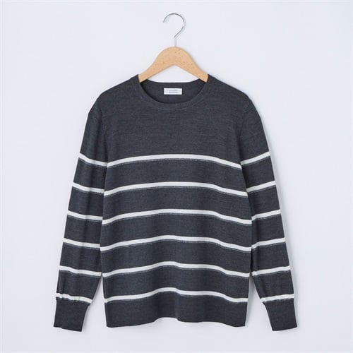 フィルビビ・イタリア糸使用クルーネックニットプルオーバー レディス JEUNE MAMAN(ジュネママン) 26AW-01(ウスクロボーダー-M)