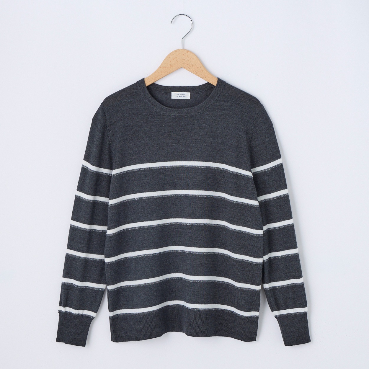 フィルビビ・イタリア糸使用クルーネックニットプルオーバー レディス JEUNE MAMAN(ジュネママン) 26AW-01(ウスクロボーダー-M)
