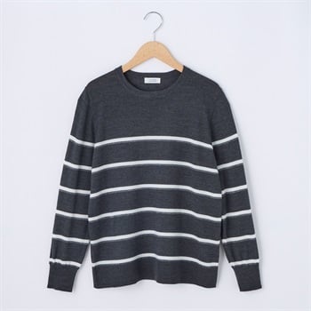 フィルビビ・イタリア糸使用クルーネックニットプルオーバー レディス JEUNE MAMAN(ジュネママン) 26AW-01(ウスクロボーダー-M)