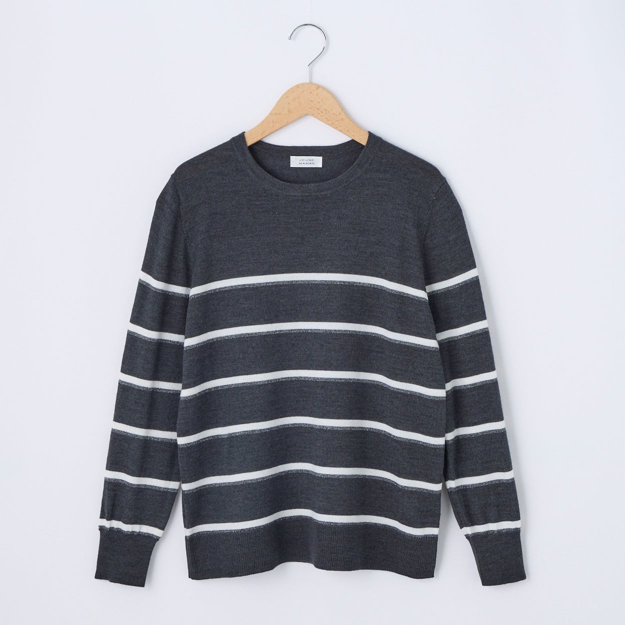 フィルビビ・イタリア糸使用クルーネックニットプルオーバー レディス JEUNE MAMAN(ジュネママン) 26AW-01(ウスクロボーダー-L)