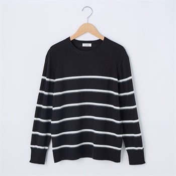 フィルビビ・イタリア糸使用クルーネックニットプルオーバー レディス JEUNE MAMAN(ジュネママン) 26AW-01(クロボーダー-M)
