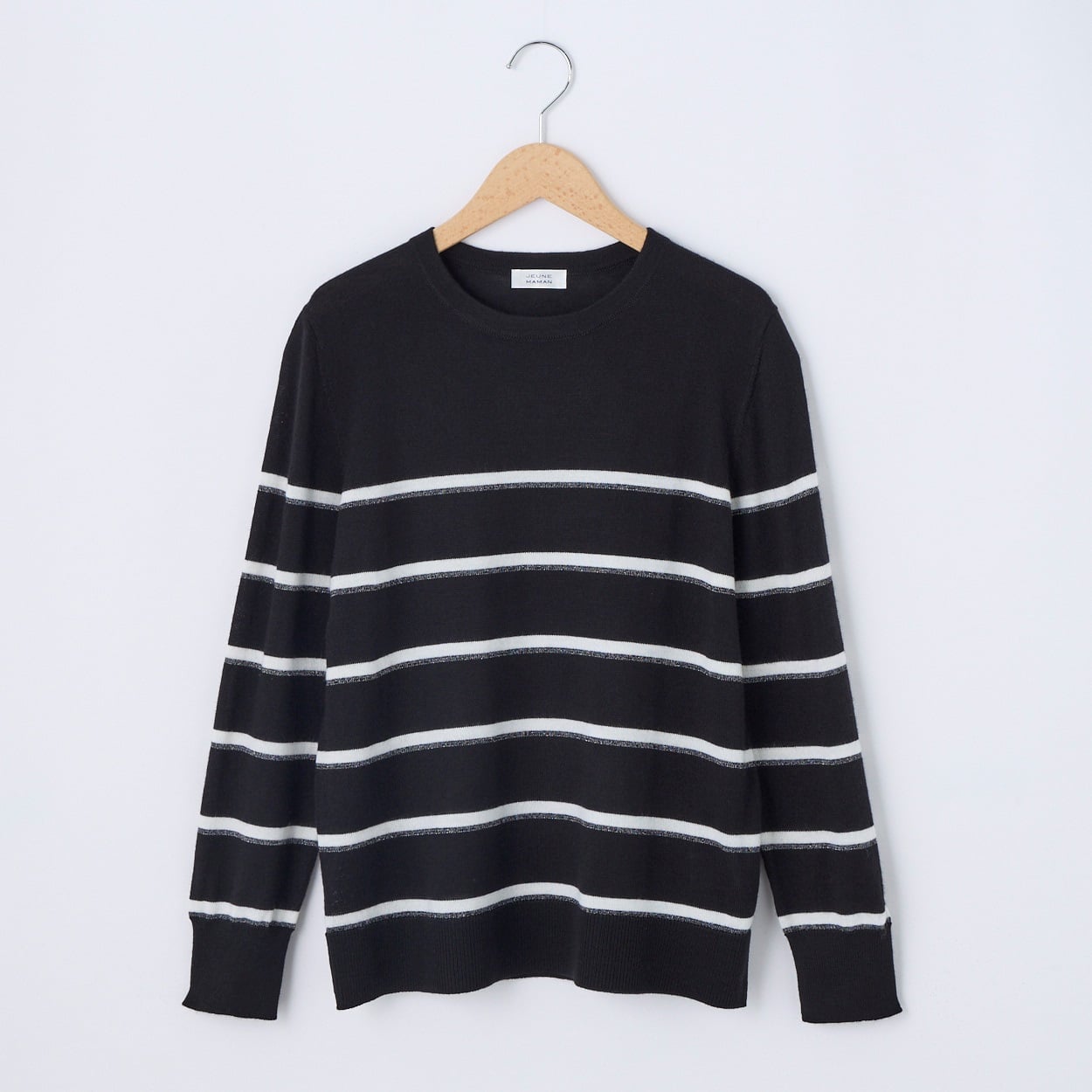 フィルビビ・イタリア糸使用クルーネックニットプルオーバー レディス JEUNE MAMAN(ジュネママン) 26AW-01(クロボーダー-XL)