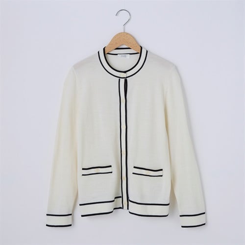 フィルビビ・イタリア糸使用配色カーディガン レディス JEUNE MAMAN(ジュネママン) 26AW-02(シロ-M)