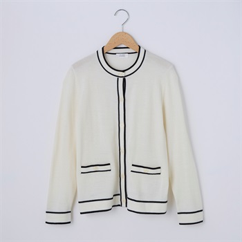 フィルビビ・イタリア糸使用配色カーディガン レディス JEUNE MAMAN(ジュネママン) 26AW-02(シロ-M)