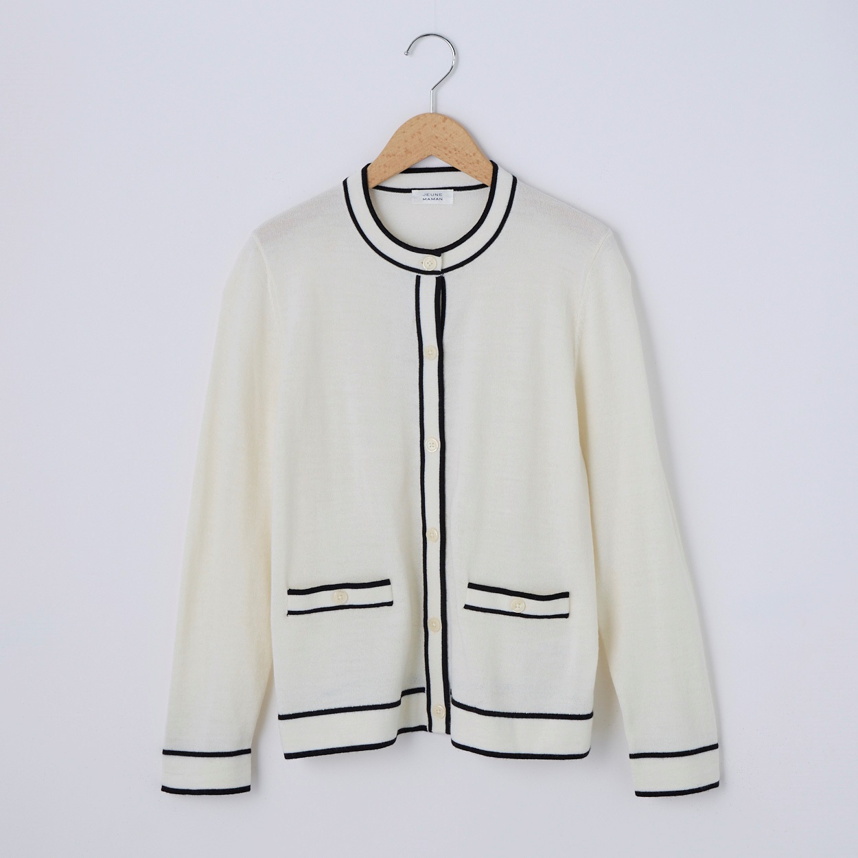 フィルビビ・イタリア糸使用配色カーディガン レディス JEUNE MAMAN(ジュネママン) 26AW-02(シロ-L)