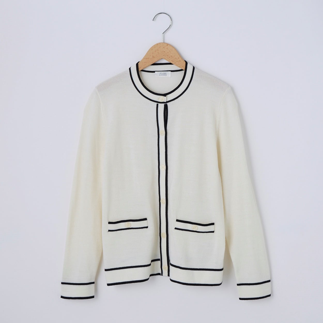 フィルビビ・イタリア糸使用配色カーディガン レディス JEUNE MAMAN(ジュネママン) 26AW-02(シロ-XL)
