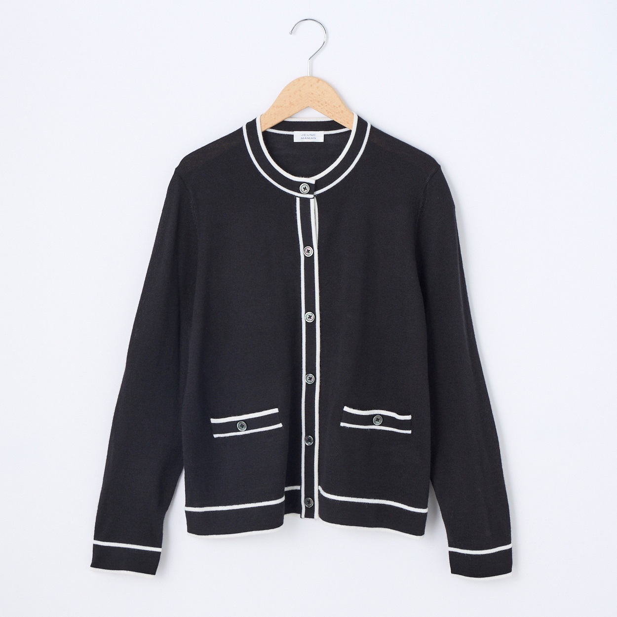 フィルビビ・イタリア糸使用配色カーディガン レディス JEUNE MAMAN(ジュネママン) 26AW-02(クロ-XL)