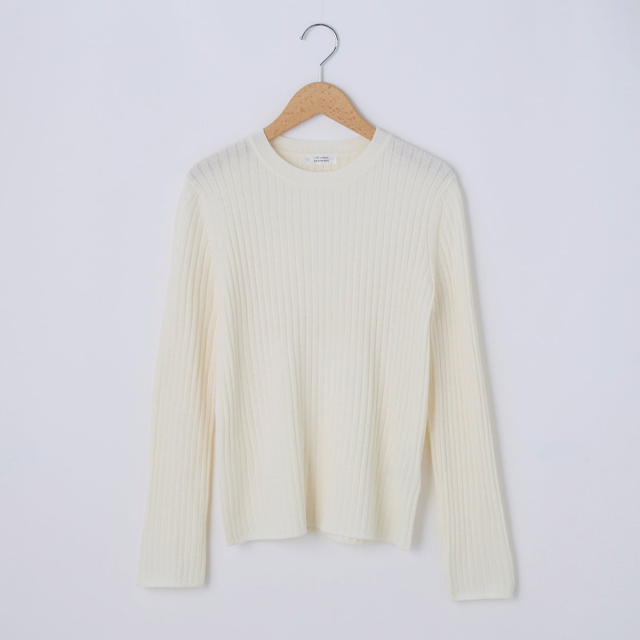 フィルビビ・イタリア糸使用リブクルーネックプルオーバー レディス JEUNE MAMAN(ジュネママン) 26AW-05(シロ-M)