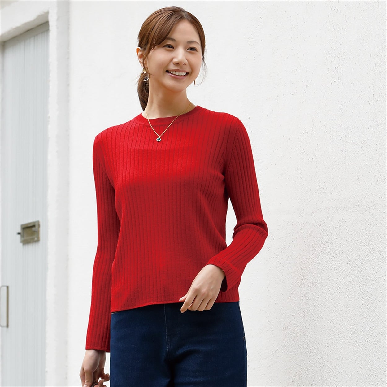 フィルビビ・イタリア糸使用リブクルーネックプルオーバー レディス JEUNE MAMAN(ジュネママン) 26AW-05(アカ-M)