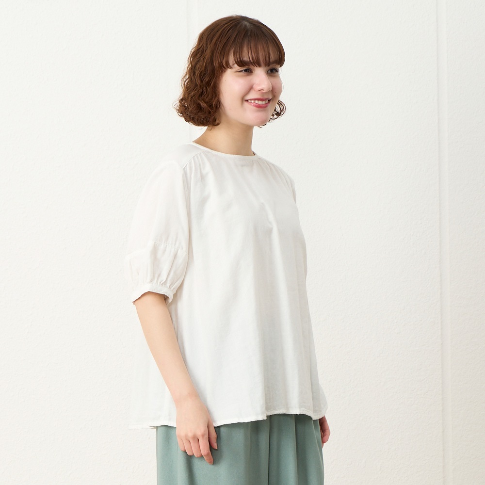 ダブルガーゼ ギャザーブラウス オーガニック綿糸 レディス SELF