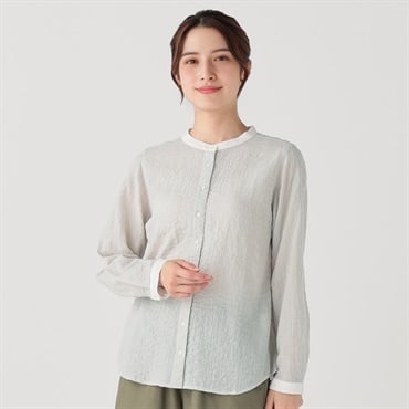 オーガニック綿入 クレリックシャツ レディス SELF+SERVICE(セルフ＋サービス)(グレージュハケメ-L)