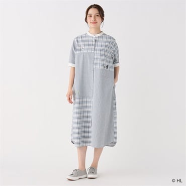 【ポイント25倍対象商品】リサとガスパール 刺繡入りワンピース  レディス SELF+SERVICE(セルフ＋サービス)(アオ-XL)
