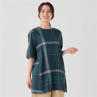 【ポイント25倍対象商品】楊柳チェックチュニック レディス SELF+SERVICE(セルフ＋サービス)(コイミドリ-XL)