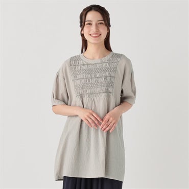 【ポイント25倍対象商品】楊柳胸元シャーリングチュニック レディス SELF+SERVICE(セルフ＋サービス)
