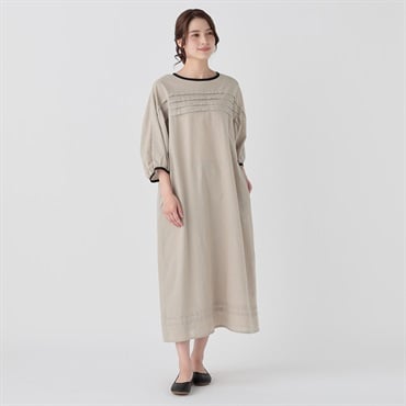 【ポイント25倍対象商品】EXPAND リサイクル麻入 タック使いワンピース レディス SELF+SERVICE(セルフ＋サービス)(キナリ-L)
