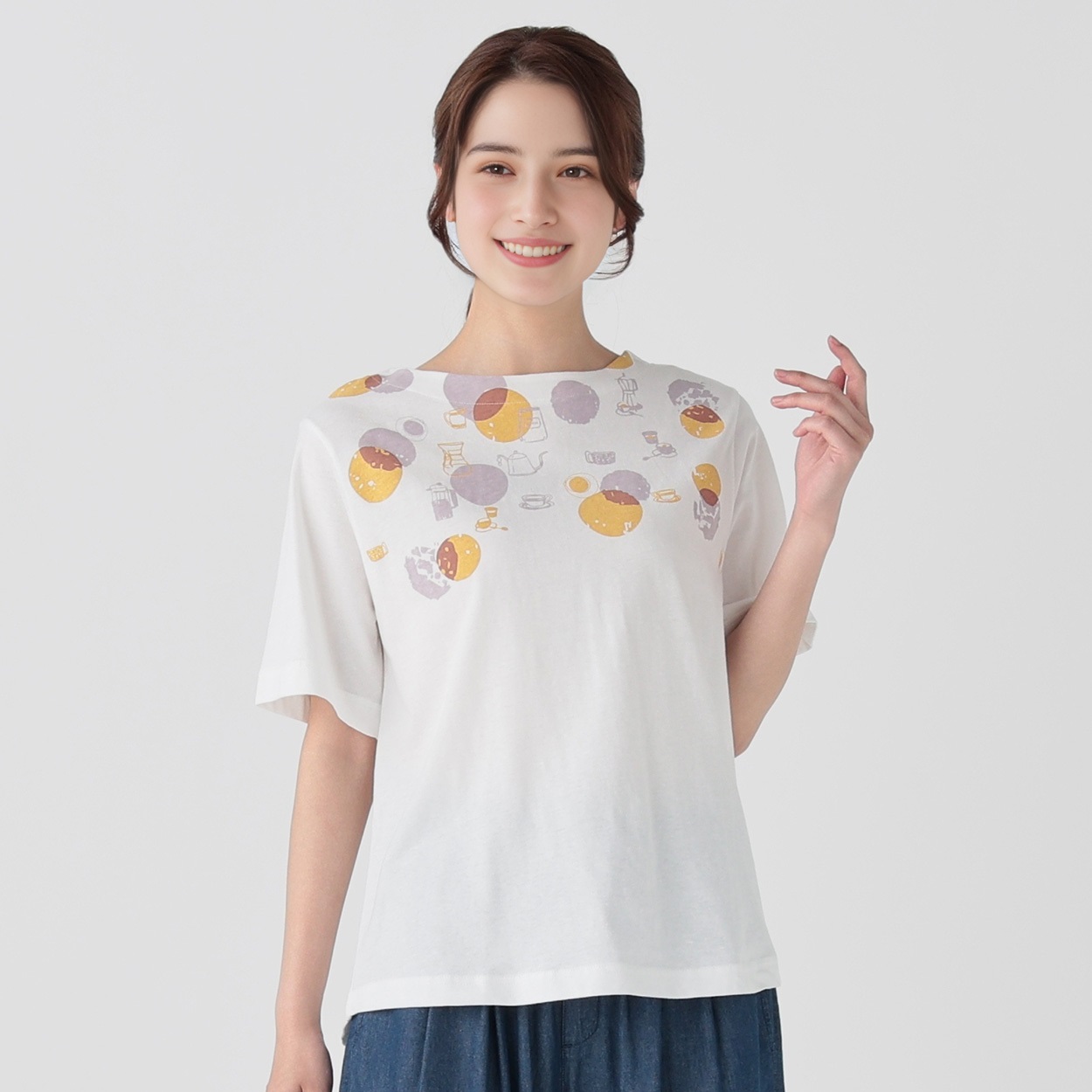 tシャツ オーガニック・バンブー　立体裁断トップス レディース ポイント20倍対象商品】オーガニック綿糸 マリンプリントTシャツ