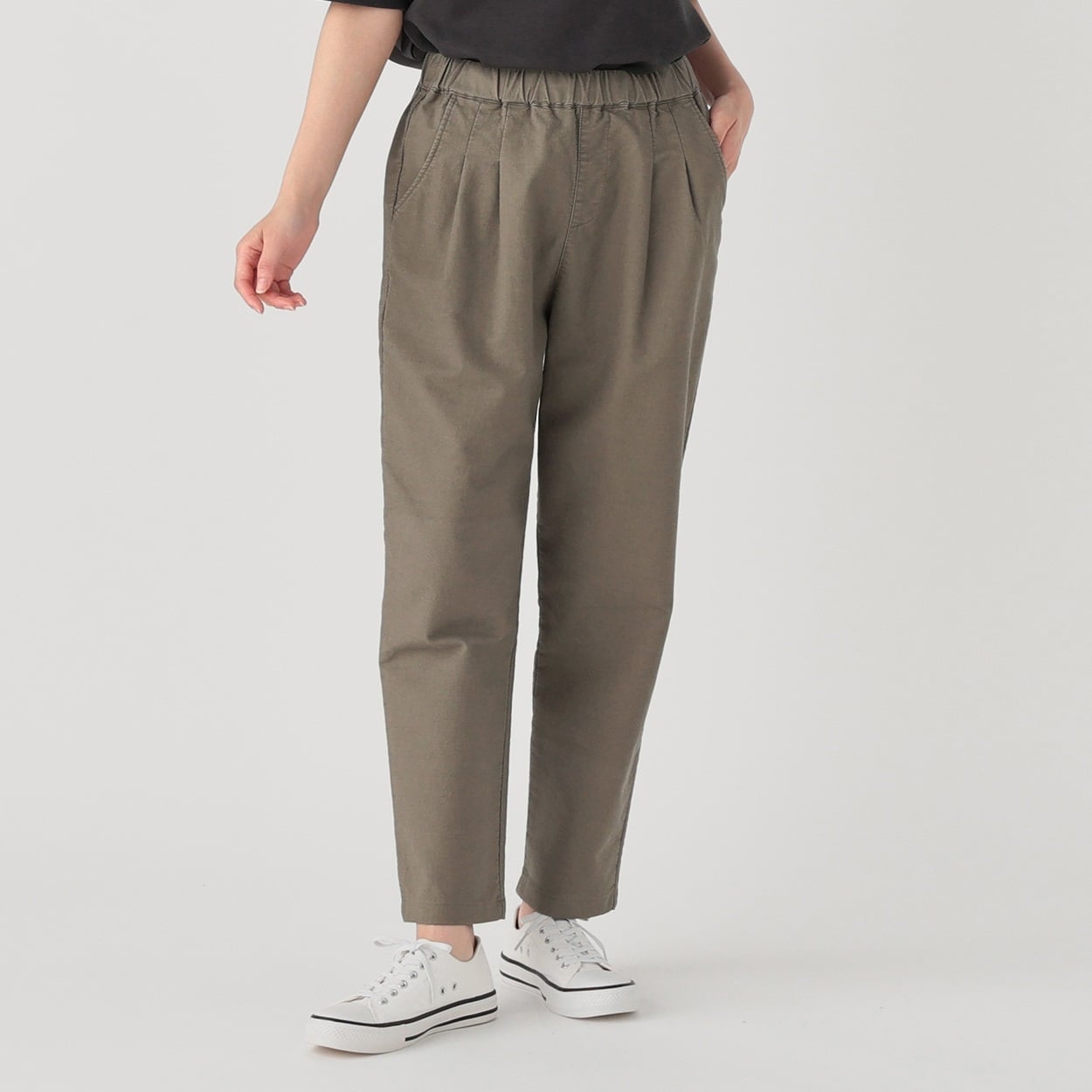 オーガニック綿入 オックスストレッチテーパードパンツ レディス SELF+