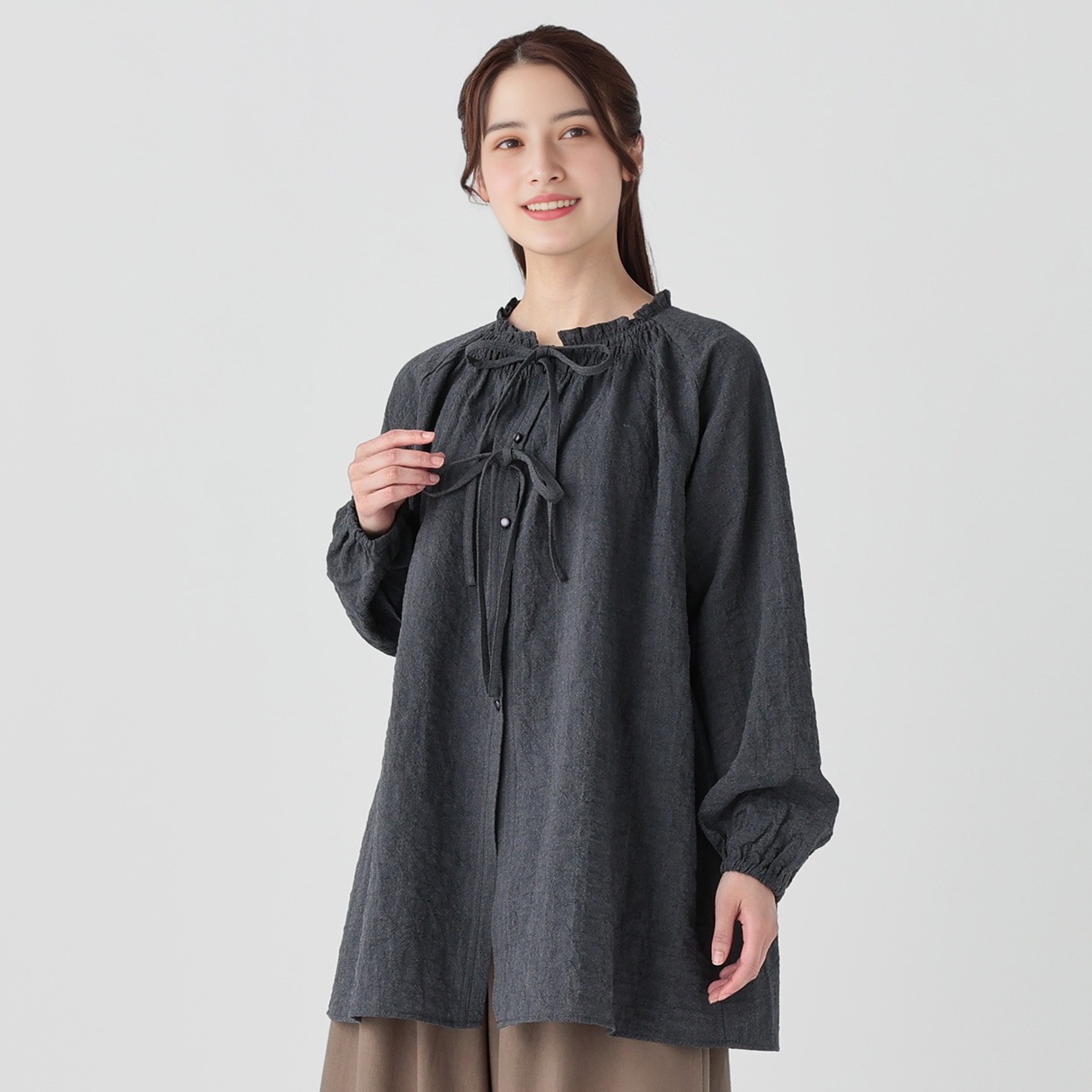 強撚リボン使いチュニック オーガニック綿入 レディス SELF+SERVICE