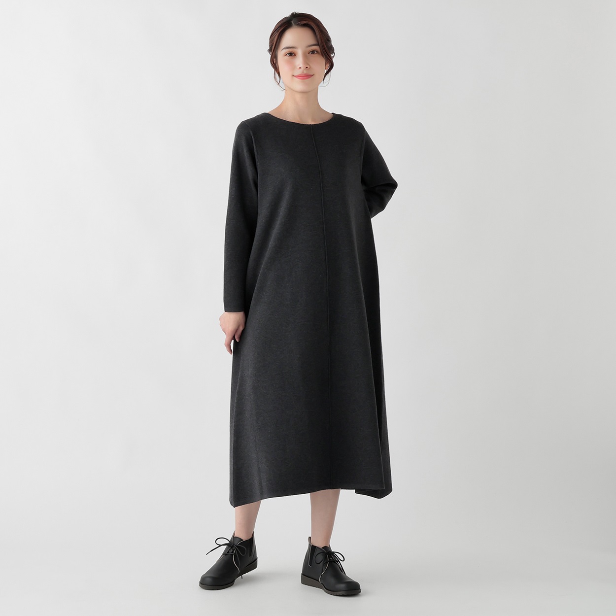 archivio ブラック スポーツワンピース EXPAND ミラノリブ編みAラインワンピース レディス SELF+SERVICE