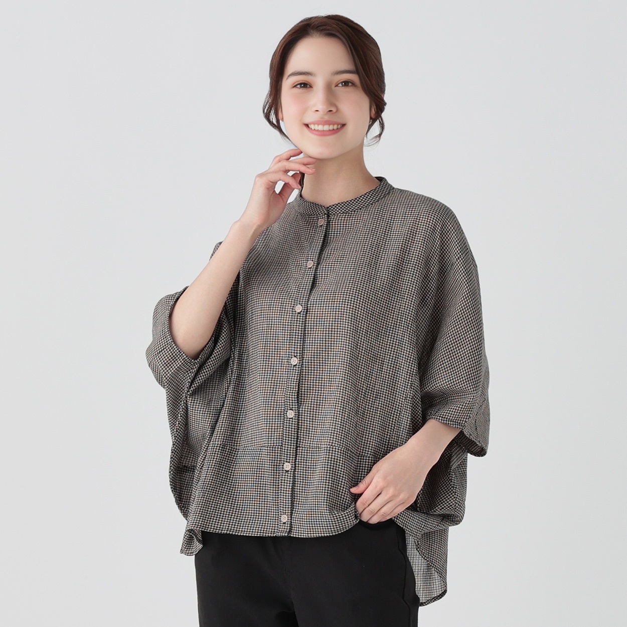 美品 m_mefu コットンボイル 切替デザイン ブラウス 長袖