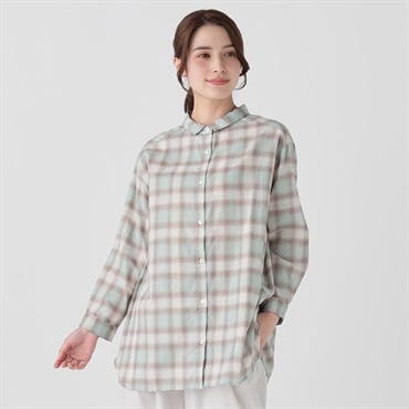 バックタックデザインシャツ オーガニック綿入 レディス SELF+SERVICE(セルフ＋サービス)(ミドリ-XL)