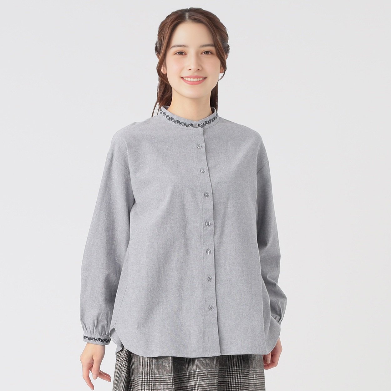 オーガニック綿入 襟刺繍シャツ レディス SELF+SERVICE(セルフ＋