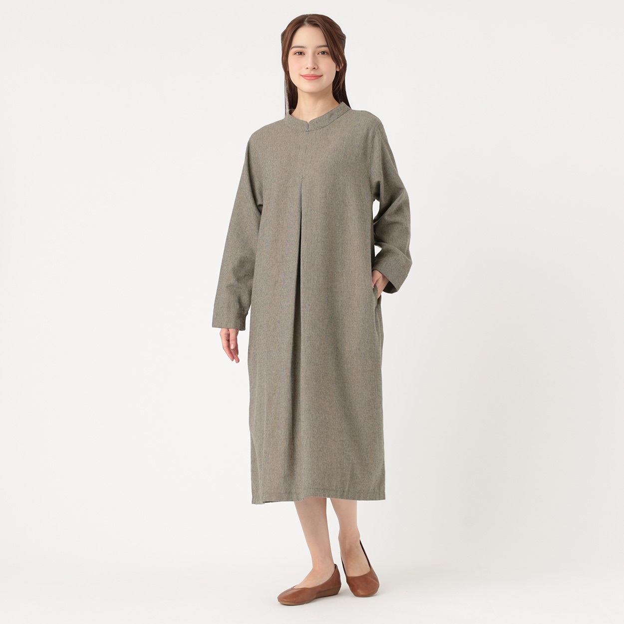 オーガニックコットン入マオカラー微起毛ワンピース レディス SELF+