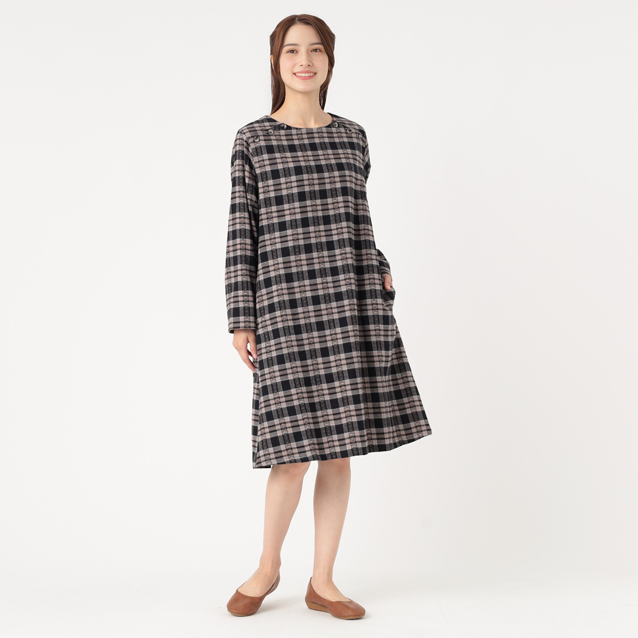 オーガニックコットン入ドビー微起毛すとんワンピース レディス SELF+