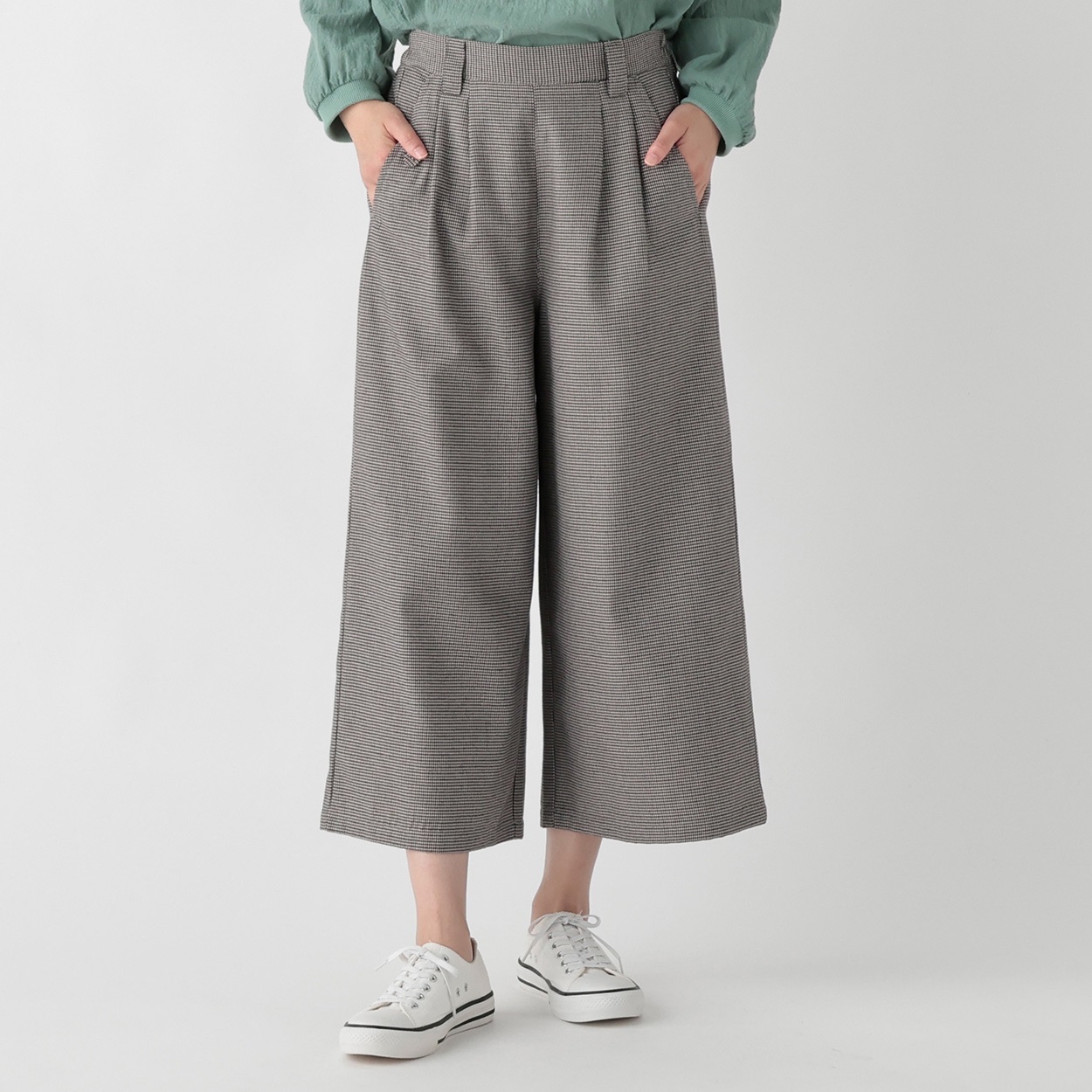 再生ポリエステル入 柄ワイドクロプトパンツ レディス SELF+SERVICE