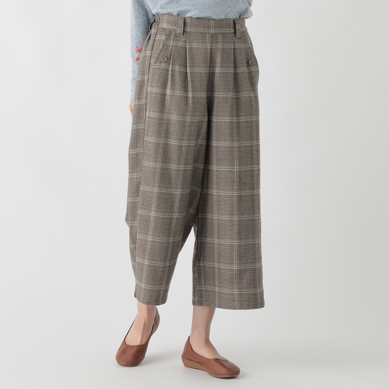 再生ポリエステル入 柄ワイドクロプトパンツ レディス SELF+SERVICE