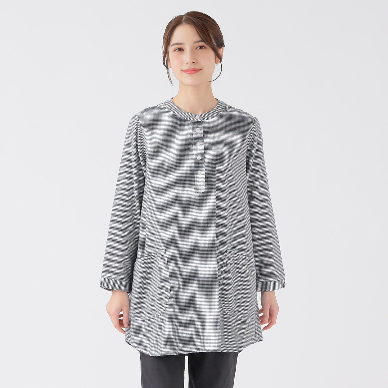 オーガニック綿糸 ダブルガーゼヘンリーポケットチュニック レディス