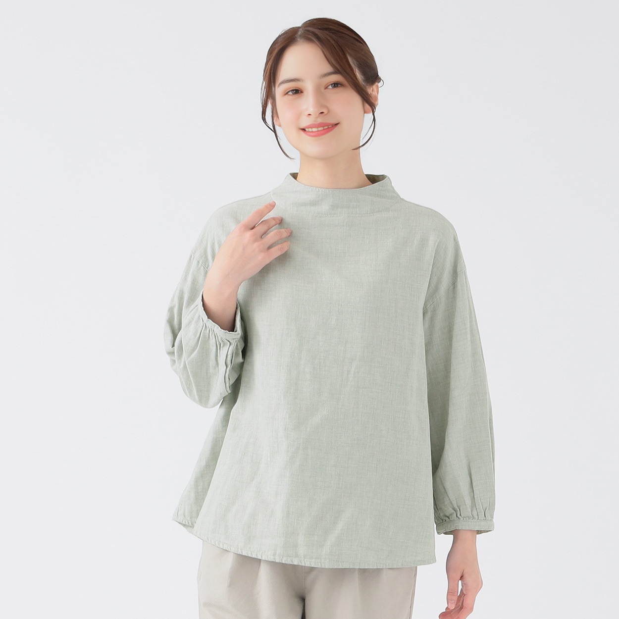 オーガニック綿糸 ダブルガーゼボトルネックブラウス レディス SELF+SERVICE(セルフ＋サービス) PLS-71141-SS(Ａウスミドリ-XL)
