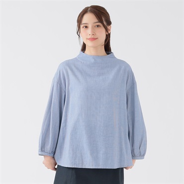 オーガニック綿糸 ダブルガーゼボトルネックブラウス レディス SELF+SERVICE(セルフ＋サービス) PLS-71141-SS(Ａアオ-M)