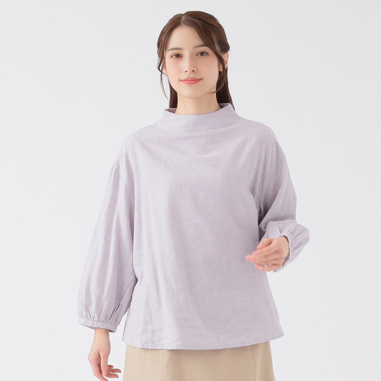 オーガニック綿糸 ダブルガーゼボトルネックブラウス レディス SELF+