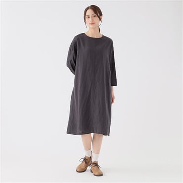 オーガニック綿糸 ダブルガーゼクルーワンピース レディス SELF+SERVICE(セルフ＋サービス) PLS-71143-SS(クロ-M)