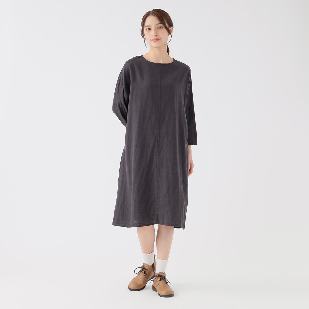 オーガニック綿糸 ダブルガーゼクルーワンピース レディス SELF+SERVICE(セルフ＋サービス) PLS-71143-SS(クロ-XL)