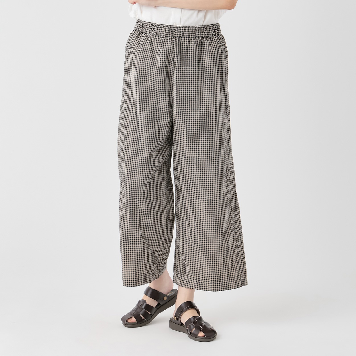 オーガニック綿糸 ダブルガーゼワイドパンツ レディス SELF+SERVICE(セルフ＋サービス) PLS-71146-SS(Ａウスチャ-L)