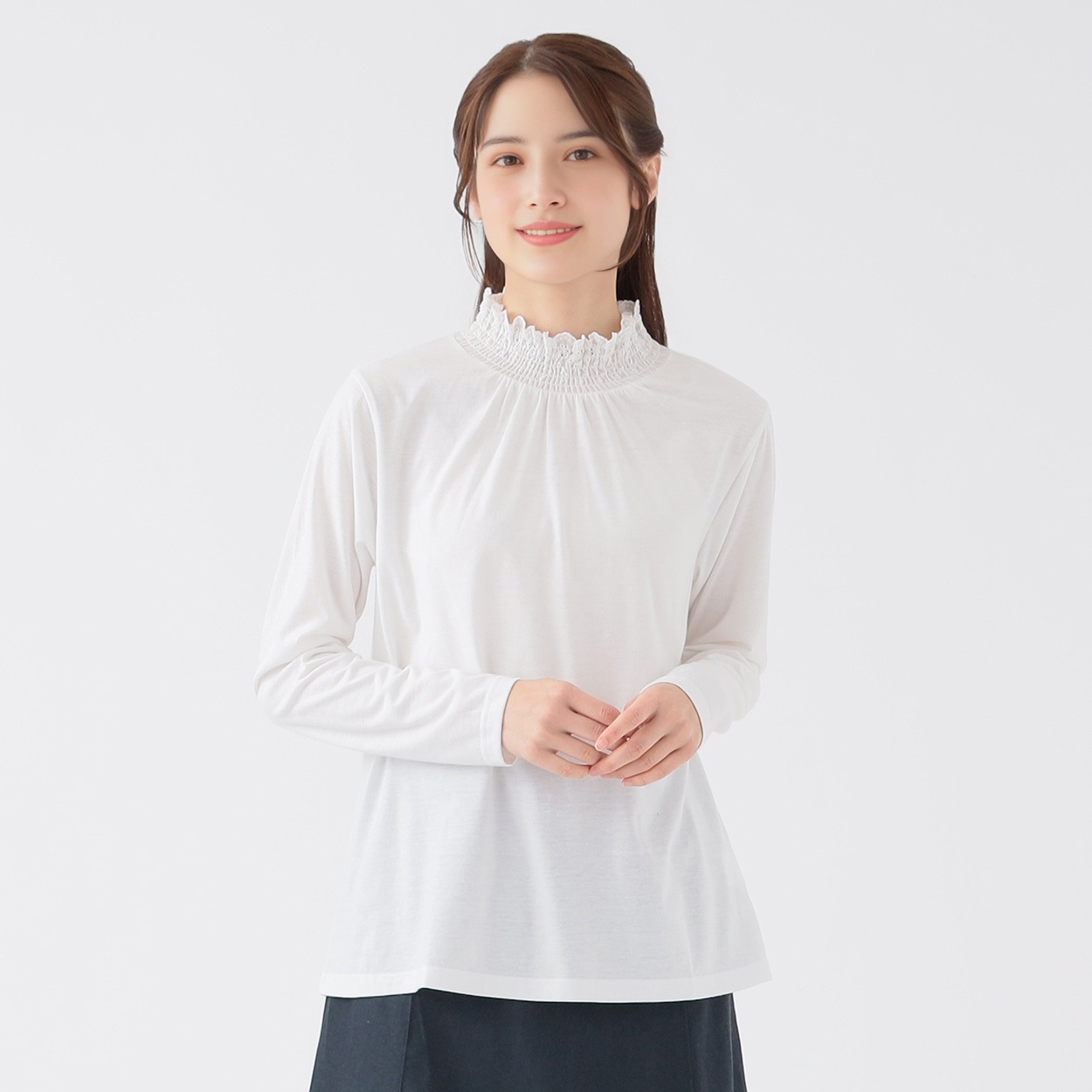 オーガニック綿混 シャーリング襟Tシャツ レディス SELF+SERVICE