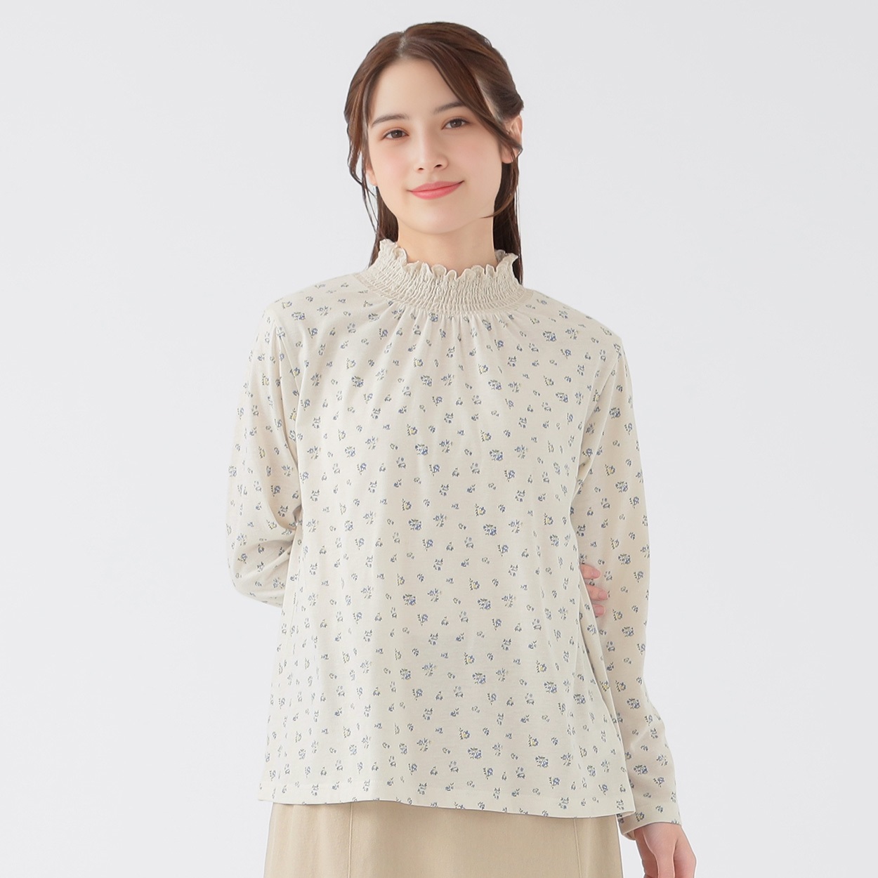 オーガニック綿混 シャーリング襟Tシャツ レディス SELF+SERVICE