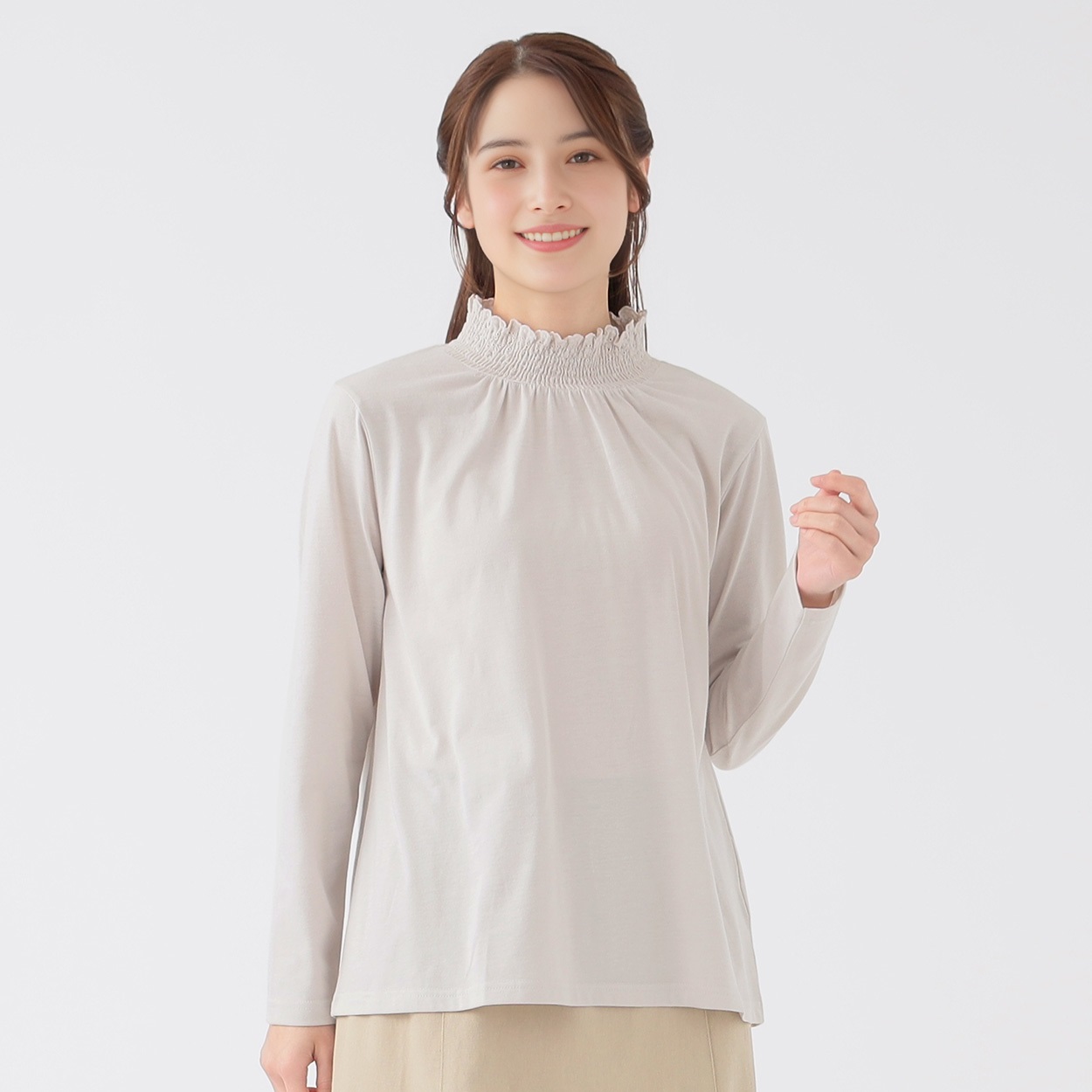 オーガニック綿混 シャーリング襟Tシャツ レディス SELF+SERVICE