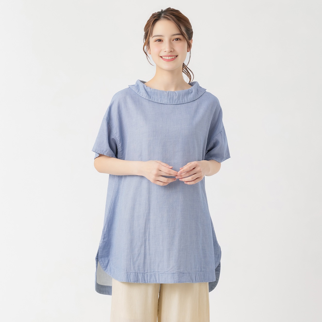 ロールネックチュニック レディス SELF+SERVICE(セルフ＋サービス) PLS-71151-SS(Ａアオ-L)