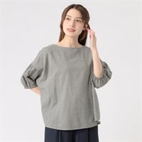 オーガニック綿糸 クルーギャザーブラウス レディス SELF+SERVICE(セルフ＋サービス) PLS-71156-SS(ウスクロ-M)