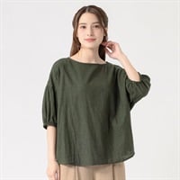 オーガニック綿糸 クルーギャザーブラウス レディス SELF+SERVICE(セルフ＋サービス) PLS-71156-SS(Ａミドリ-M)